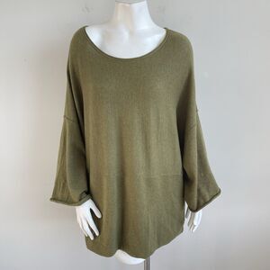 Pure J Jill Kimono Cotton Cashmere Sweater XL Olive Lagenlook Boxy Oversized
